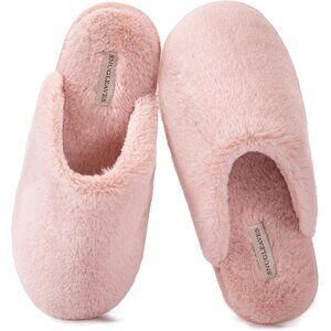 ⚡Women's Pink Fuzzy Scuff Slippers Soft Comfy Memory Foam Non Slip House Shoes